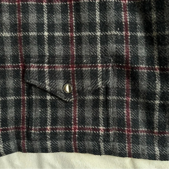 Vintage 90s Plaid Wool Blend Jacket Burgundy Gray Zip Up Size XL Boxy - Picture 5 of 8